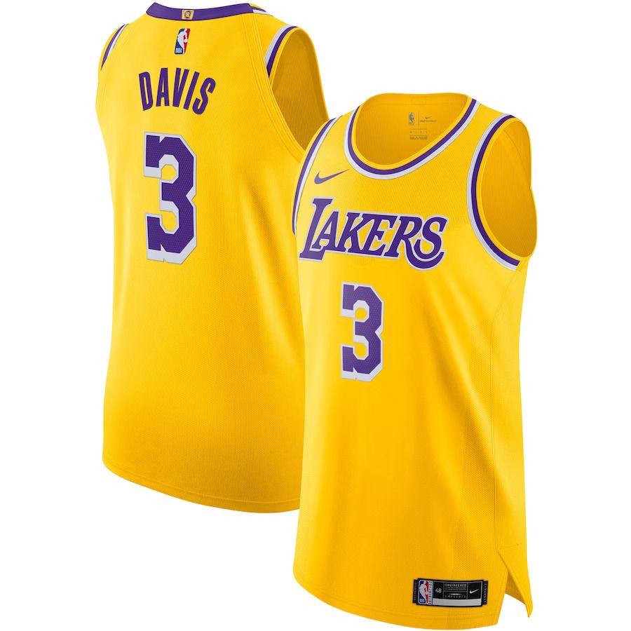 Men Los Angeles Lakers #3 Anthony Davis Nike Gold Authentic NBA Jersey->los angeles lakers->NBA Jersey